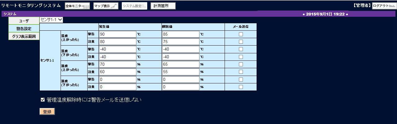 管理基準値登録画面